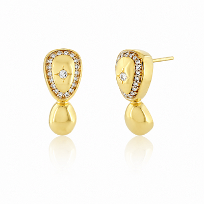Brinco gomos com zircônias folheado a ouro 18k