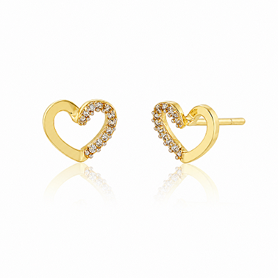 Brinco coração pequeno com zircônias folheado a ouro 18k