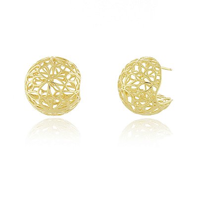 Brinco vazado com flores folheado a ouro 18k