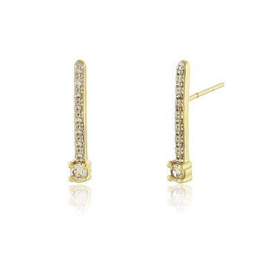 Brinco palito com zircônias folheado a ouro 18k