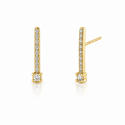 Brinco palito com zircônias folheado a ouro 18k