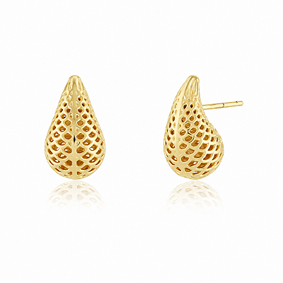 Brinco gota telado folheado a ouro 18k