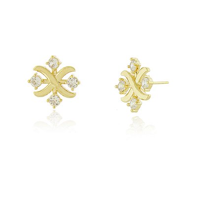 Brinco com zircônias folheado a ouro 18k
