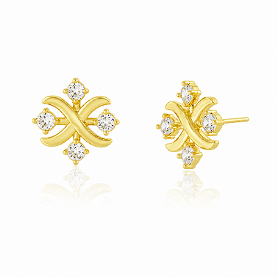 Brinco com zircônias folheado a ouro 18k