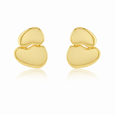 Brinco orgânico liso folheado a ouro 18k