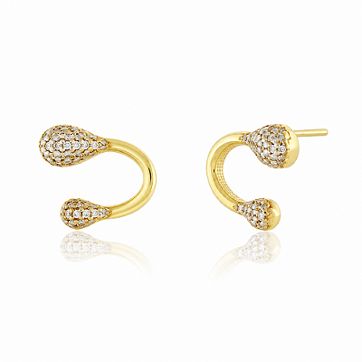 Brinco arco com gotas com zircônias folheado a ouro 18k