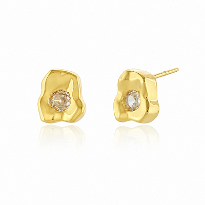 Brinco flor orgânico folheado a ouro 18k