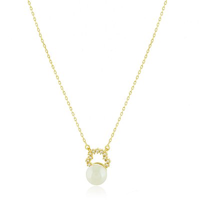 Gargantilha pérola com zircônia folheada a ouro 18k 40cm