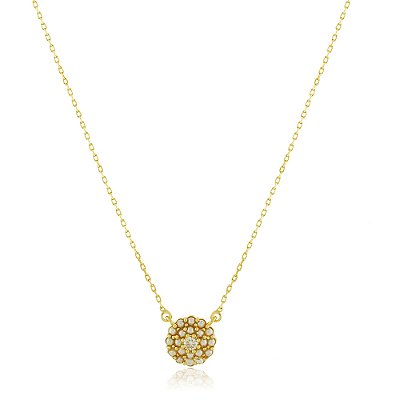 Gargantilha flor com pérola e zircônia folheada a ouro 18k