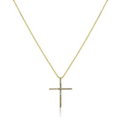 Gargantilha cruz pequena com zircônias folheada a ouro 18k