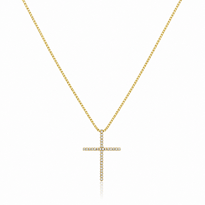 Gargantilha cruz pequena com zircônias folheada a ouro 18k