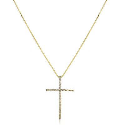 Gargantilha cruz com zircônias folheada a ouro 18k
