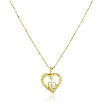 Gargantilha coração duplo com zircônias folheada a ouro 18k
