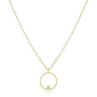 Gargantilha círculo pequeno com zircônia folheada a ouro 18k