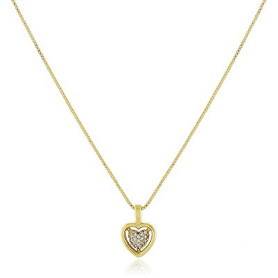Gargantilha coração com zircônias folheada a ouro 18k