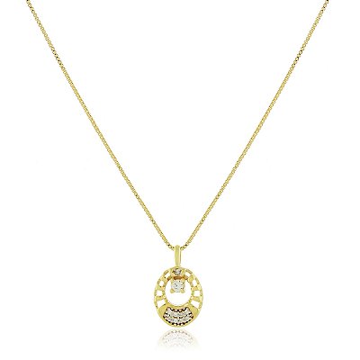 Gargantilha oval vazado com zircônias folheada a ouro 18k