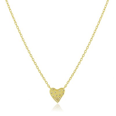 Gargantilha coração com zircônias folheada a ouro 18k