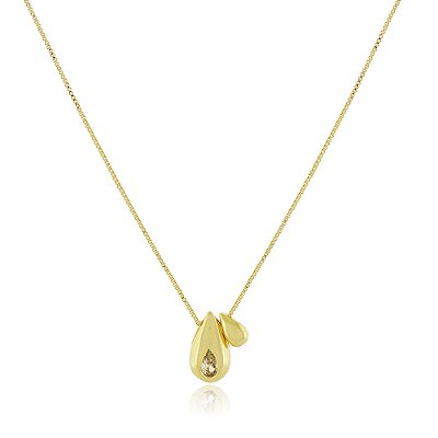 Gargantilha duas gotas com zircônias folheada a ouro 18k