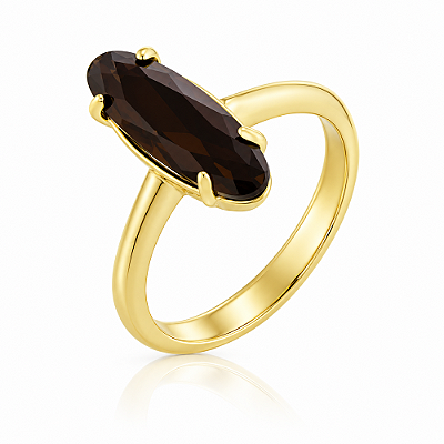 Anel com pedra oval folheado a ouro 18k