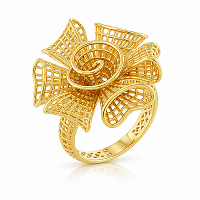 Anel flor telado folheado a ouro 18k