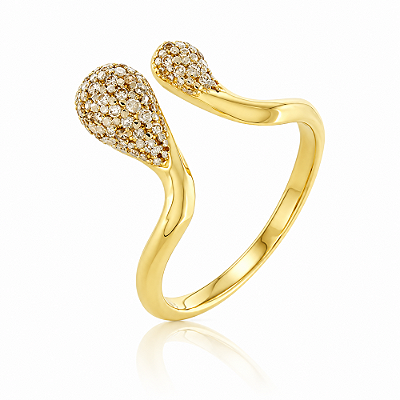 Anel gotas com zircônias ajustável folheado a ouro 18k