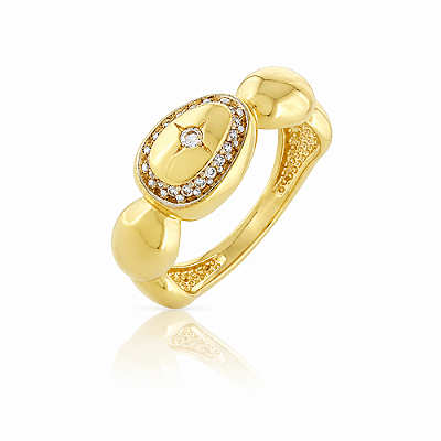 Anel gomos com zircônias folheado a ouro 18k