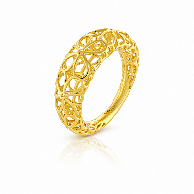 Anel flores telado folheado a ouro 18k