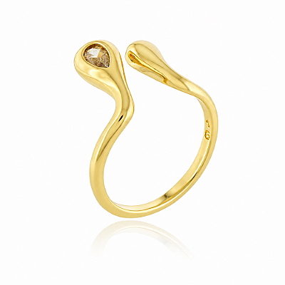 Anel gotas com zircônias ajustável folheado a ouro 18k