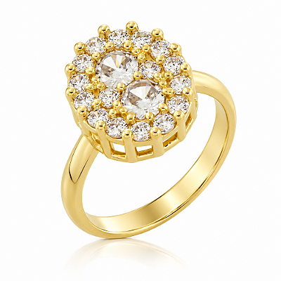 Anel oval com zircônias folheado a ouro 18k
