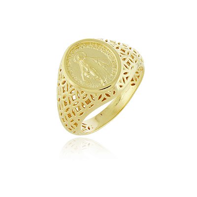 Anel oval Nossa Sra. das Graças folheado a ouro 18k