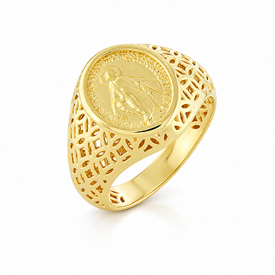 Anel oval Nossa Sra. das Graças folheado a ouro 18k