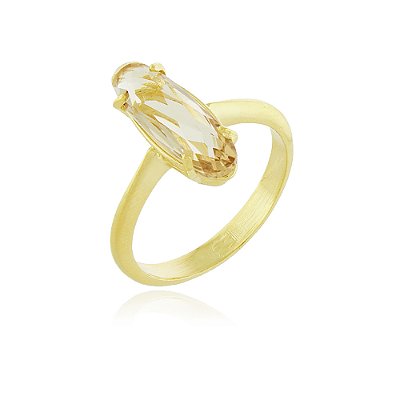 Anel oval com pedra folheado a ouro 18k