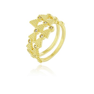 Anel setinhas com pedras foheado a ouro 18k