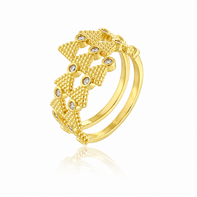 Anel setinhas com pedras foheado a ouro 18k