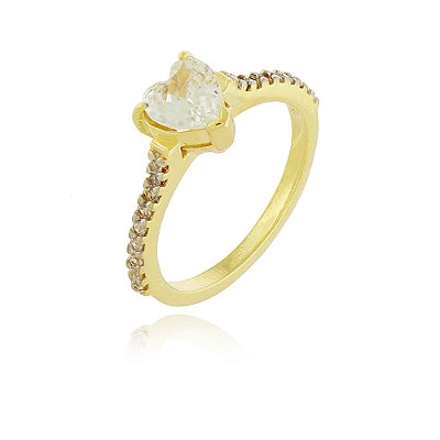 Anel solitário com zircônia folheado a ouro 18k