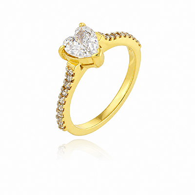 Anel solitário com zircônia folheado a ouro 18k