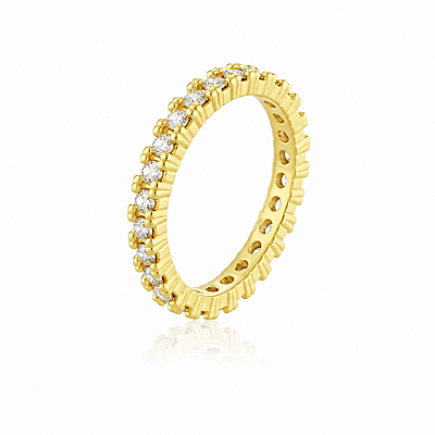 Anel com zircônias volta completa folheado a ouro 18k