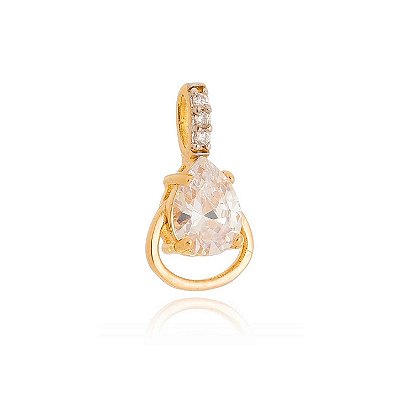 Pingente gota com zircônia folheado a ouro 18k