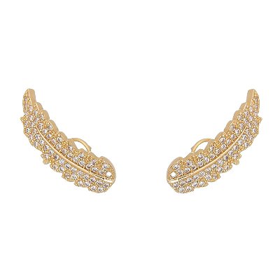 Brinco Piercing folha com zircônias folheado a ouro 18k