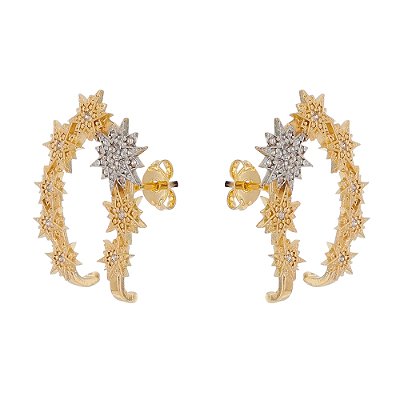 Brinco estrelas com zircônia folheado a ouro 18k