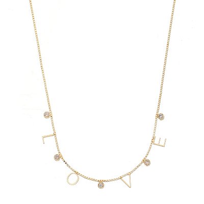 Gargantilha Love com zircônias folheada a ouro 18k