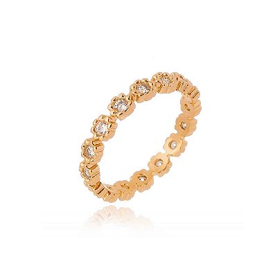 Anel flor com zircônias folheado a ouro 18k