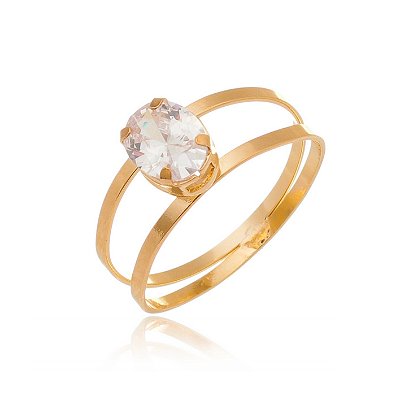Anel solitário com Strass folheado a ouro 18k
