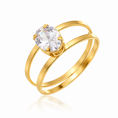 Anel solitário com Zircônia folheado a ouro 18k
