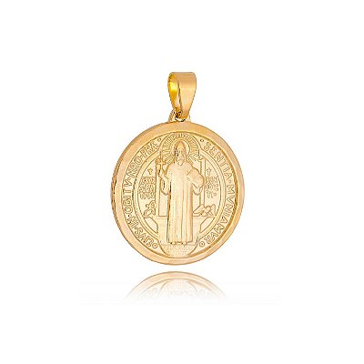 Pingente São Bento grande folheado a ouro 18k