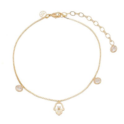 Pulseira mão de Hamsa folheada a ouro 18k