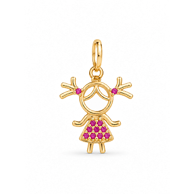Pingente menina com zircônias folheado a ouro 18k