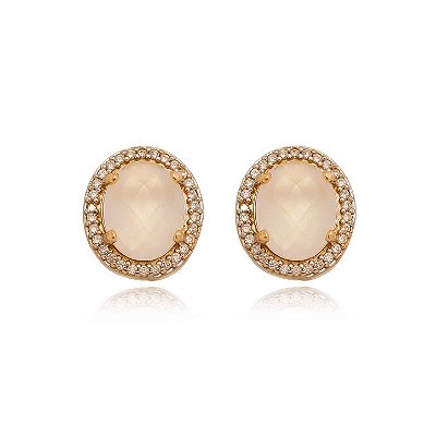 Brinco com zircônias pedra leitosa folheado a ouro 18k