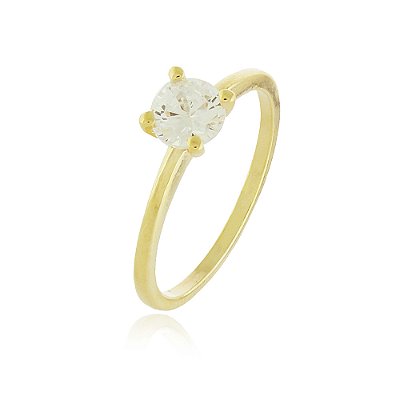 Anel solitário com zircônias folheado a ouro 18k