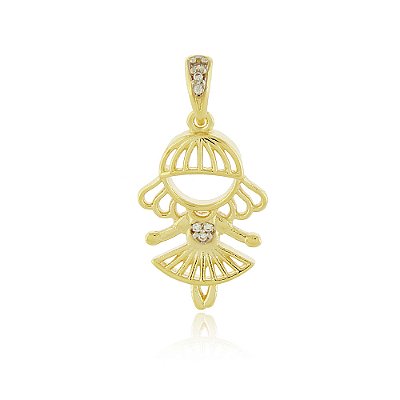 Pingente menina com zircônias folheado a ouro 18k